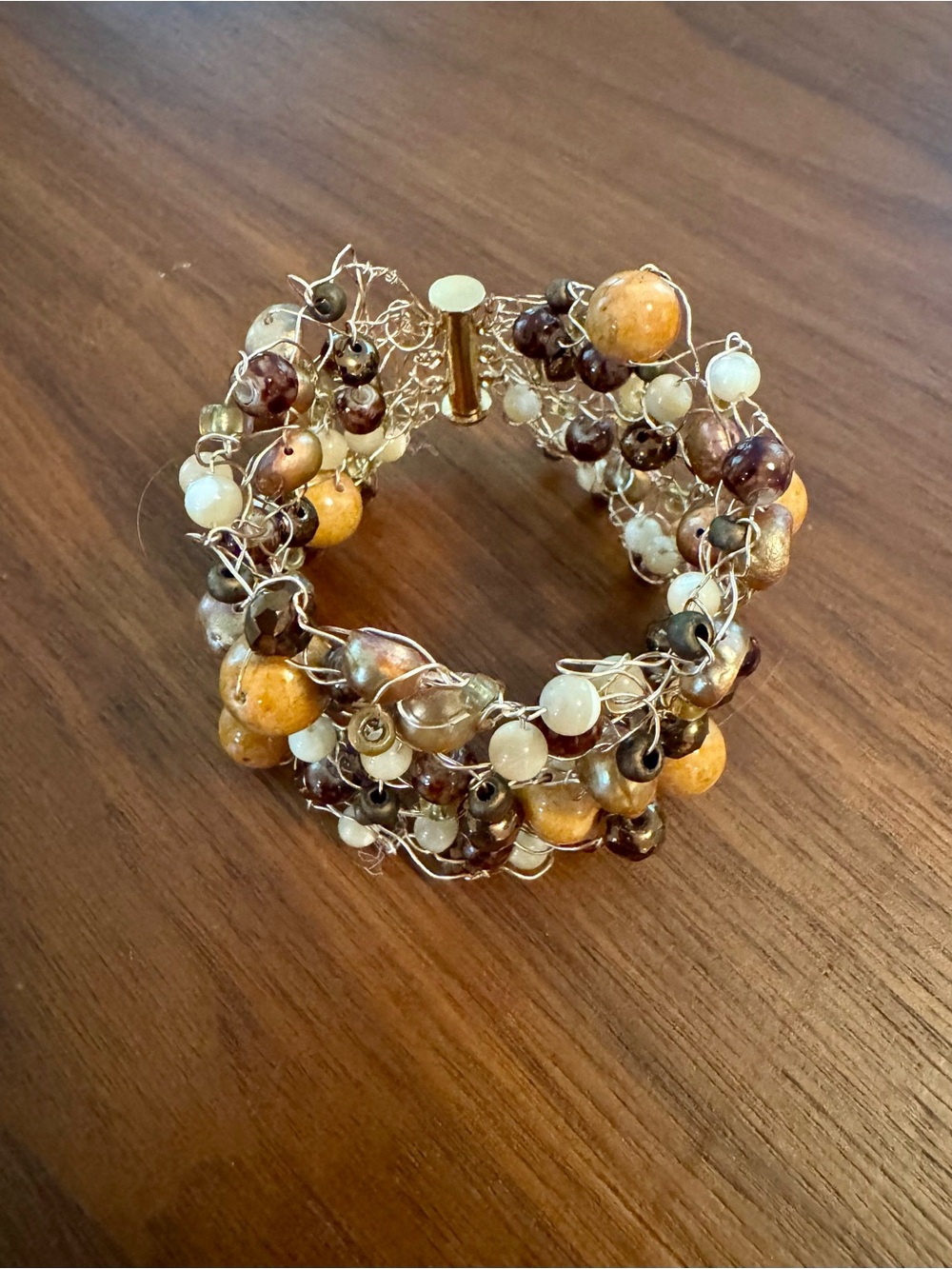 Handcrafted Multi Gemstone Wire Wire Crocheted Cuff Bracelet